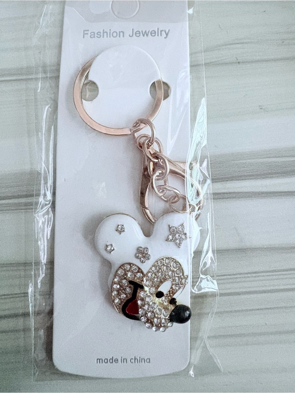 Rhinestone Mickey Mouse Keychain - White and Rose Gold